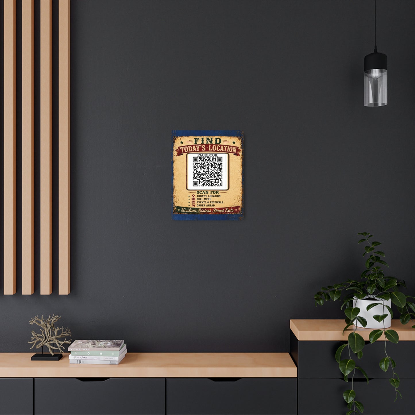 CUSTOM 16x20 for MANDY-Metal Art Sign • Vintage QR Code Menu Poster — Find Today's Location, Scan for Full Menu & Events