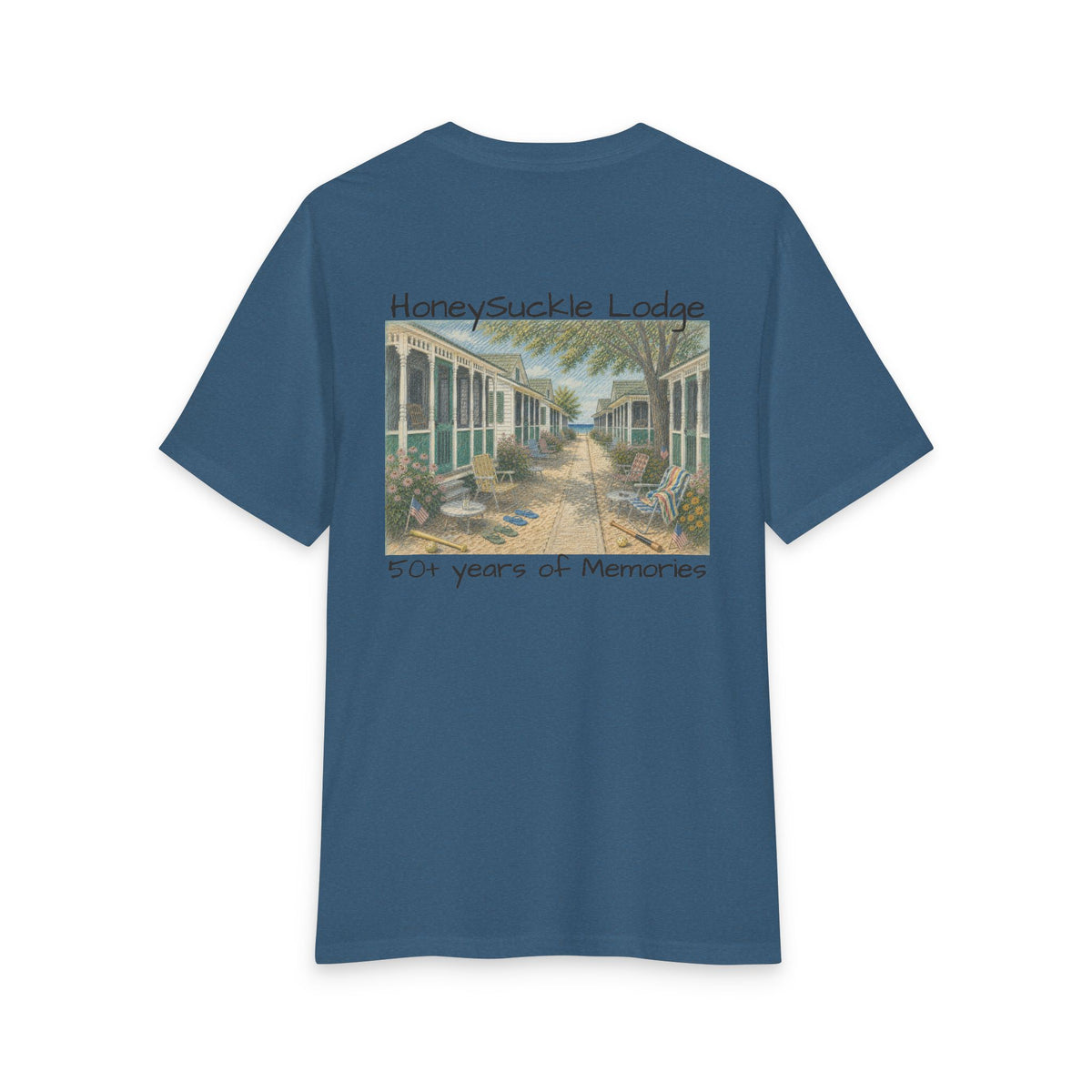 Vintage Americana Distressed Tee – "Happy 250th America!" Honeysuckle Lodge Souvenir T-Shirt