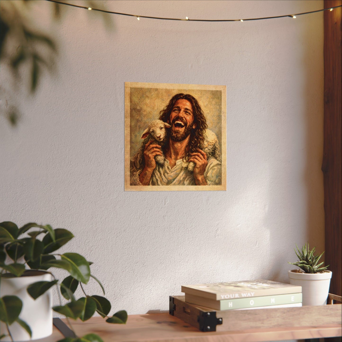 Jesus—Joyful Shepherd Lost Sheep Is Found Art Poster — Textured Watercolor Matte Christian Wall Art