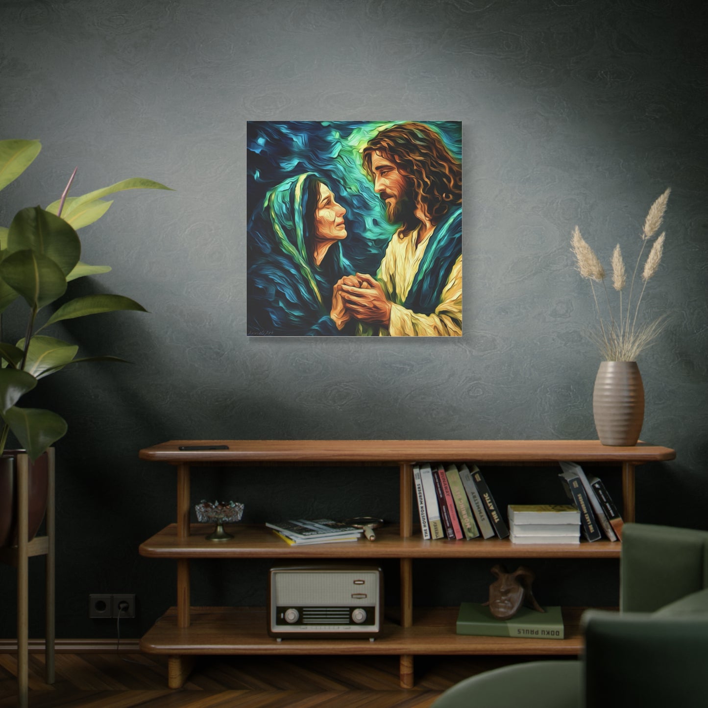 Jesus Comforting Mother Mary—Matte Canvas Wall Art