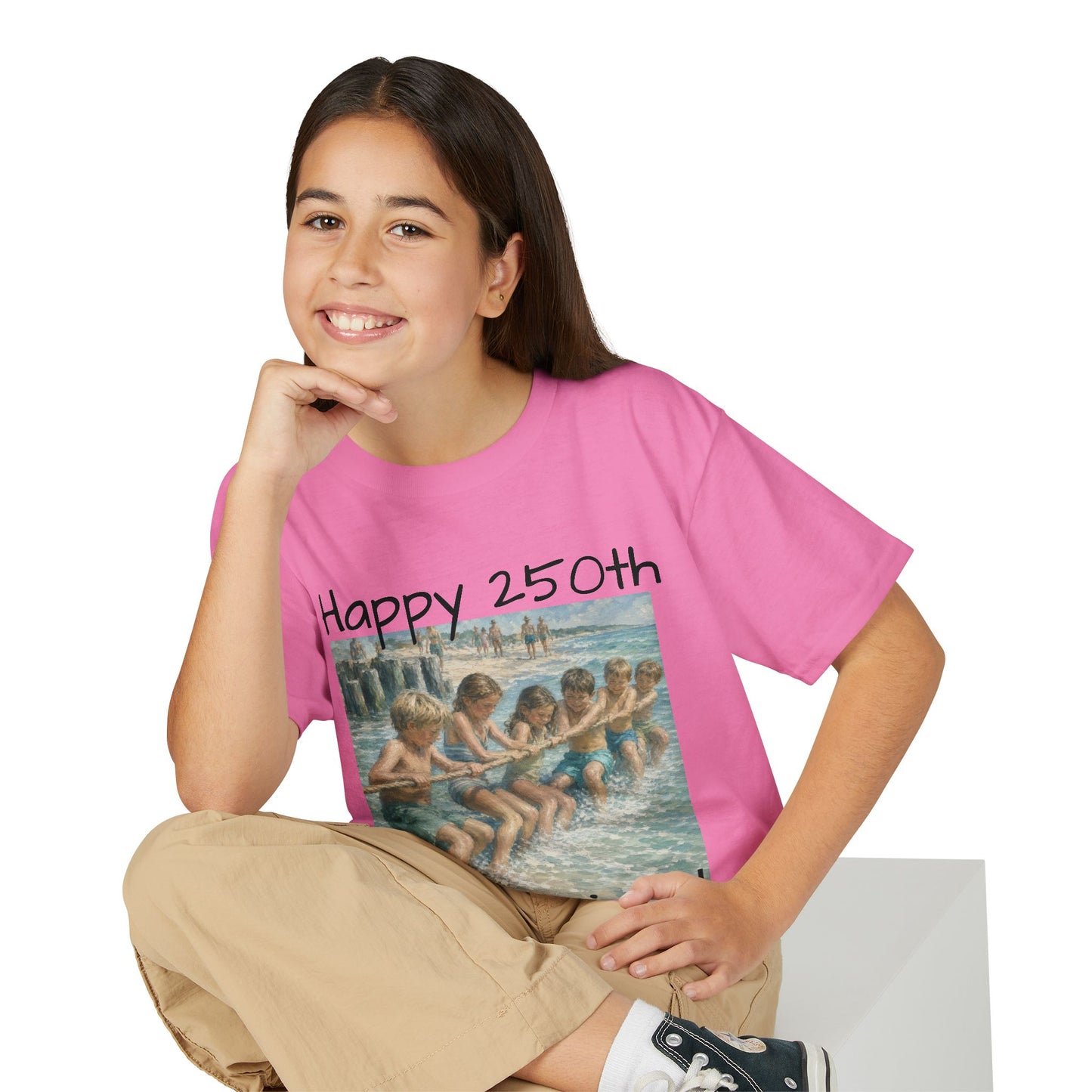 Youth Tee — "Happy 250th America!" Vintage Summer Beach Kids T‑Shirt