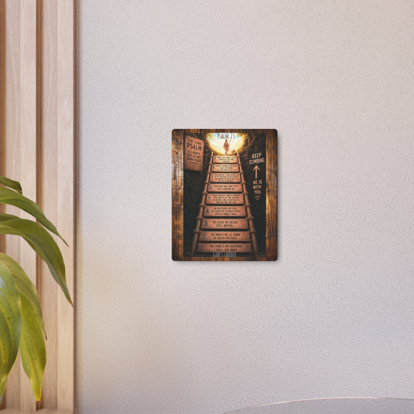 Psalm 23 Ladder Metal Art Sign – Rustic Christian Wall Decor, "Keep Climbing" Inspirational Scripture Plaque