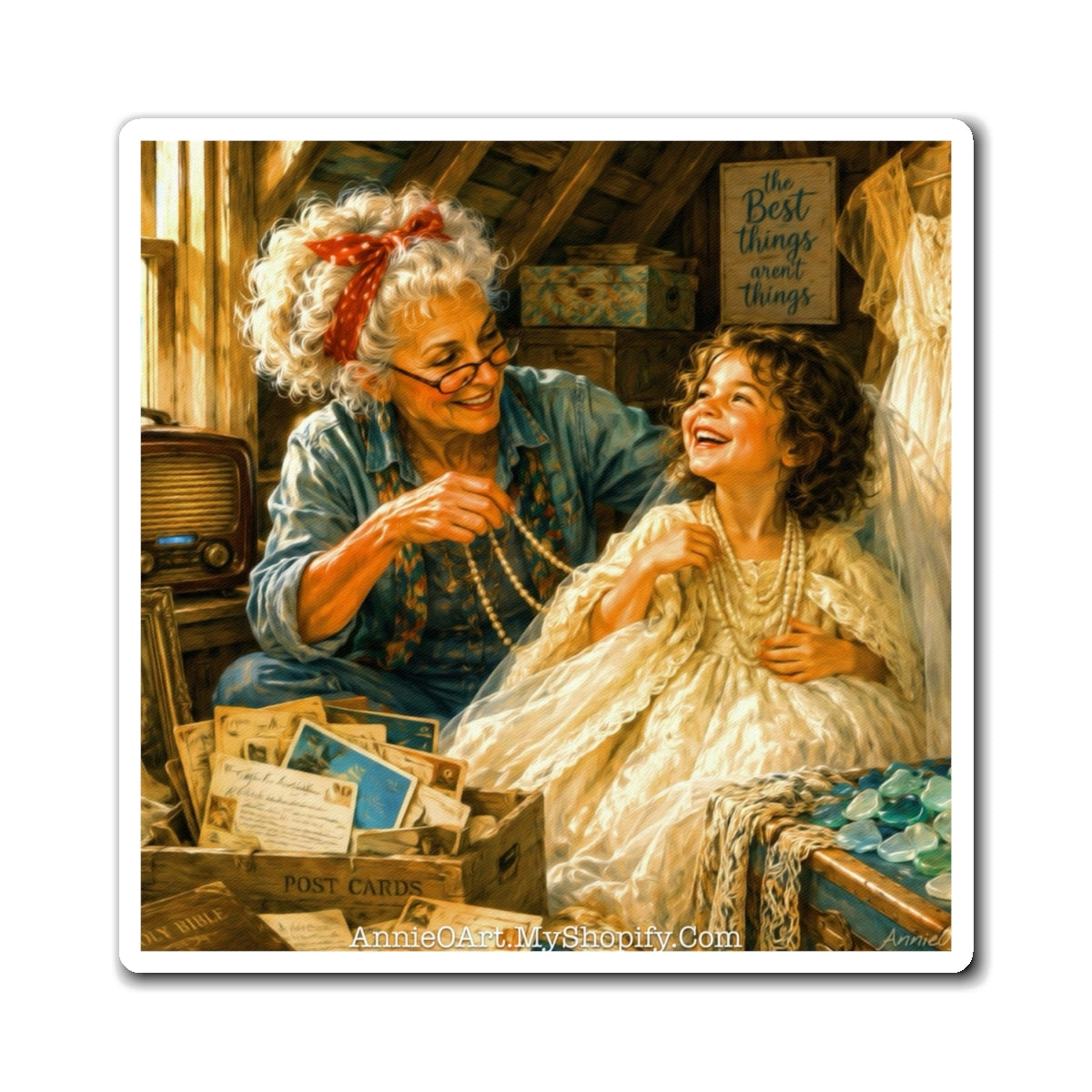 Vintage Grandma & Granddaughter Magnet — Heartwarming Keepsake Fridge Magnet