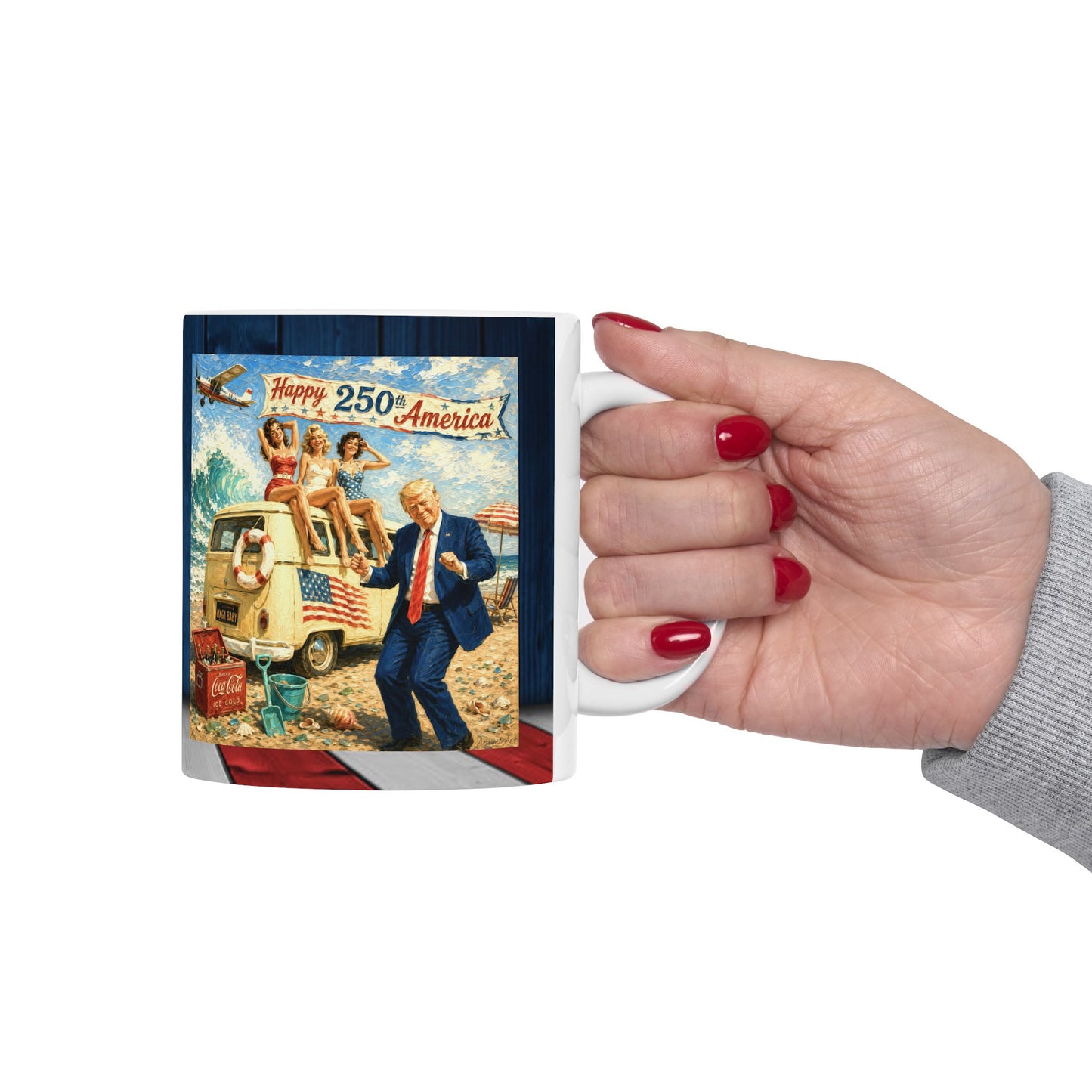 2- sided Trump Patriotic Beach Retro Ceramic Mug - Vintage Americana