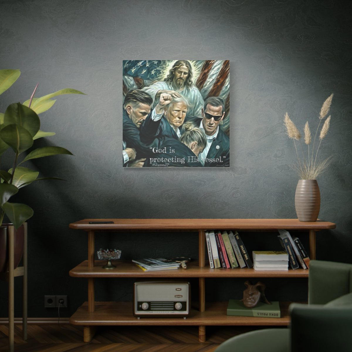Jesus Blessing Trump— Patriotic Canvas Art — "God Is Protecting His Vessel"