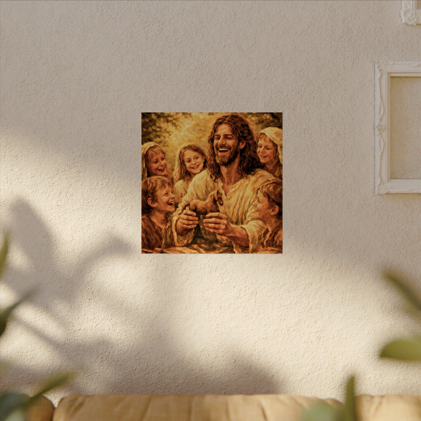 Jesus with Children Watercolor Poster — Textured Matte Religious Wall Art