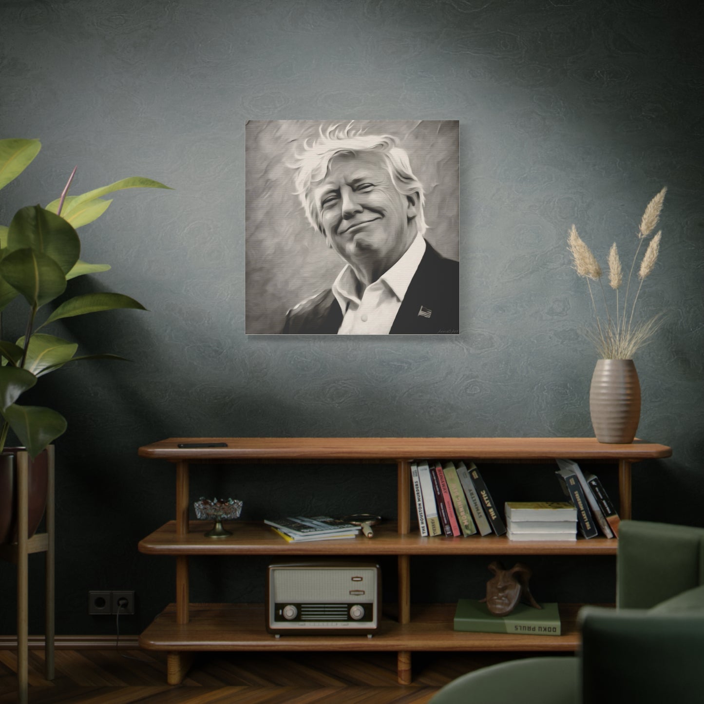 Trump Portrait B&W-Canvas Monochrome Oil-Style Wall Art