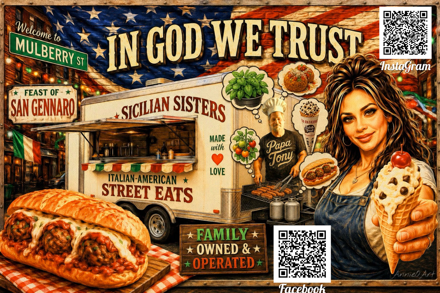 CUSTOM 6x4 Magnet for MANDY—Patriotic Italian Street Eats Design ("In God We Trust")