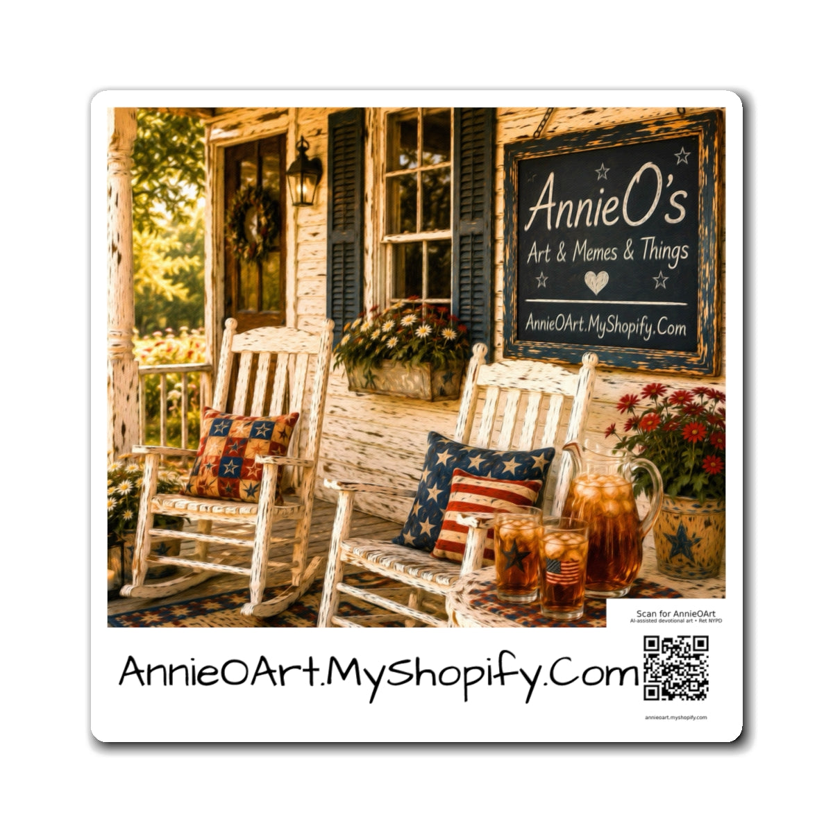 Patriotic Porch Scene Magnet — AnnieO's Rustic Americana Fridge Magnet
