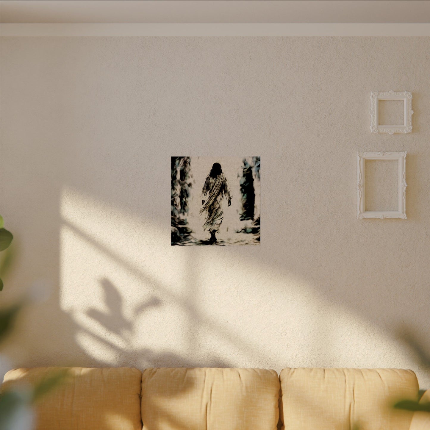 Jesus Walking Watercolor Poster – Textured Matte Religious Wall Art