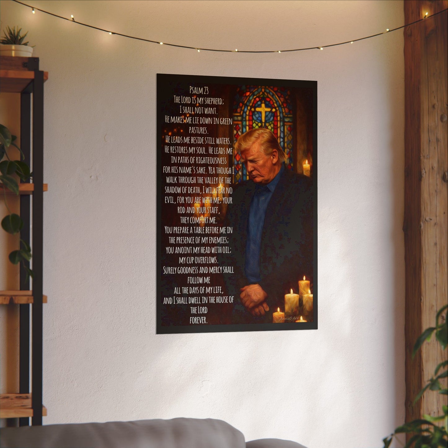 Psalm 23 Trump Poster — Textured Watercolor Matte Religious Wall Art