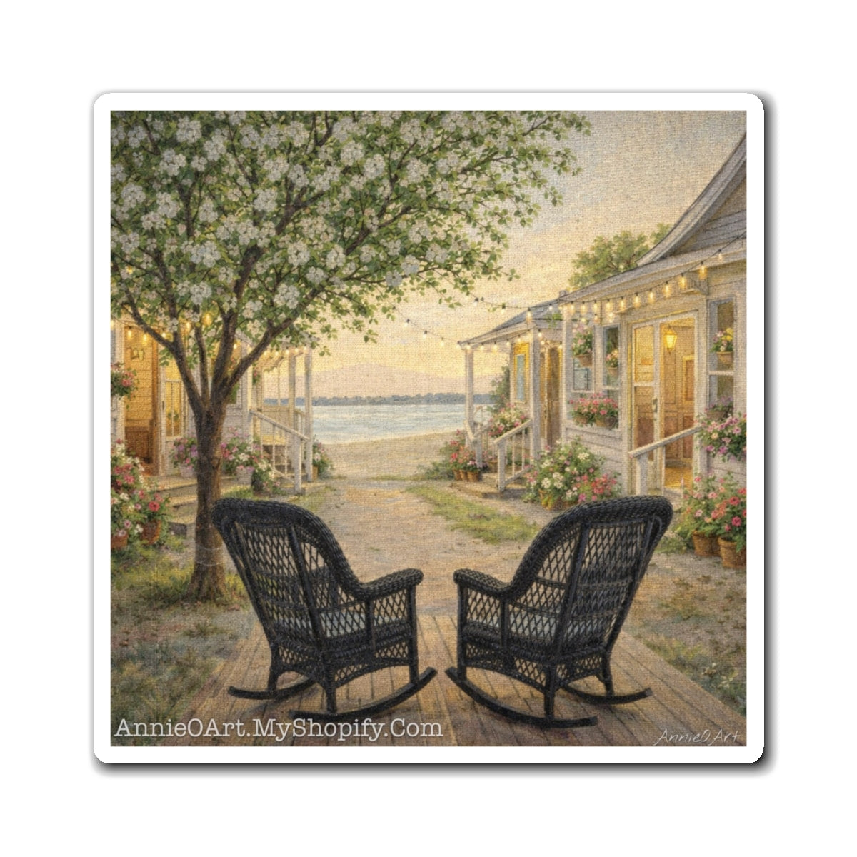 Coastal Cottage Magnet — Seaside Porch Rocking Chairs Vignette