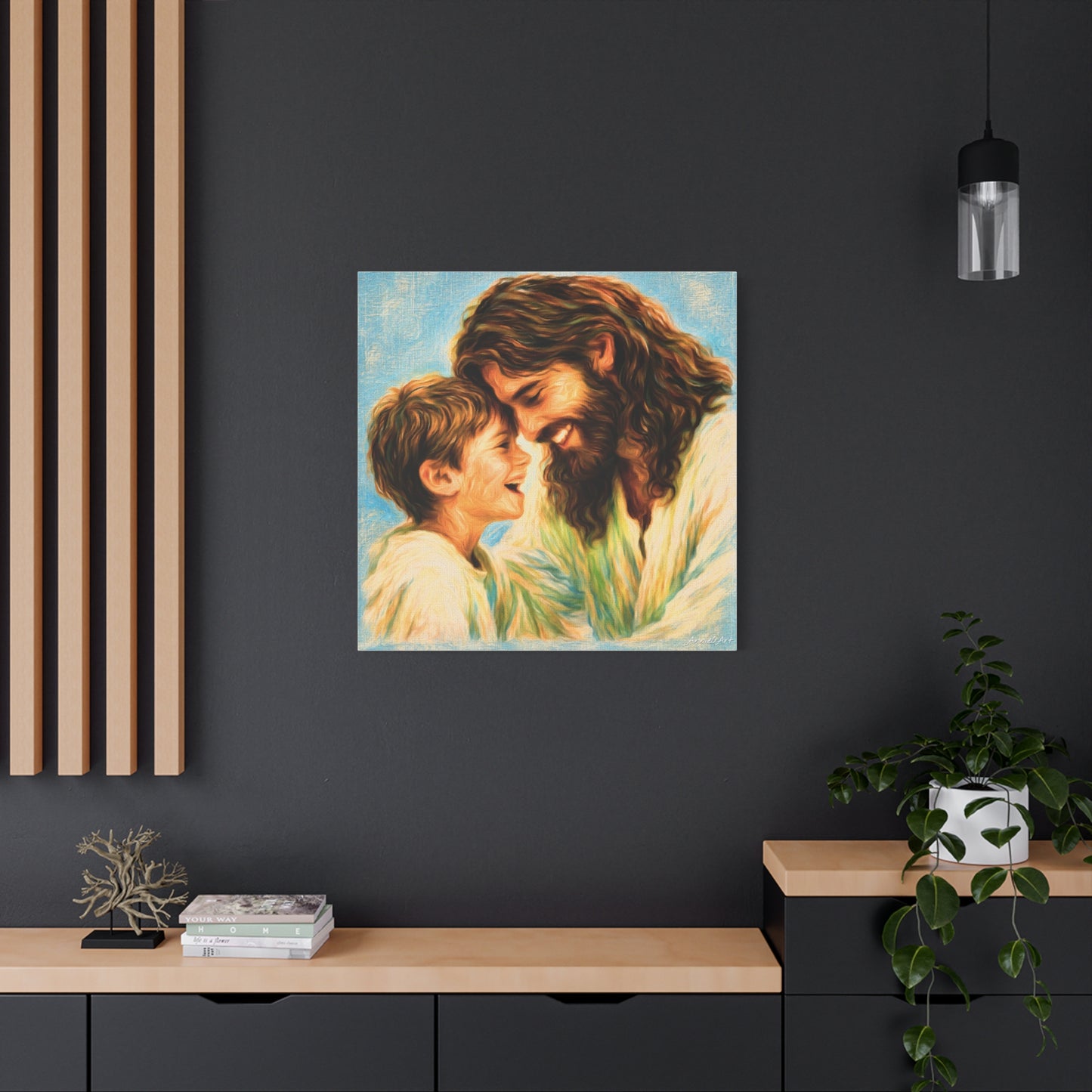 Smiling Jesus and Child Matte Canvas Wall Art