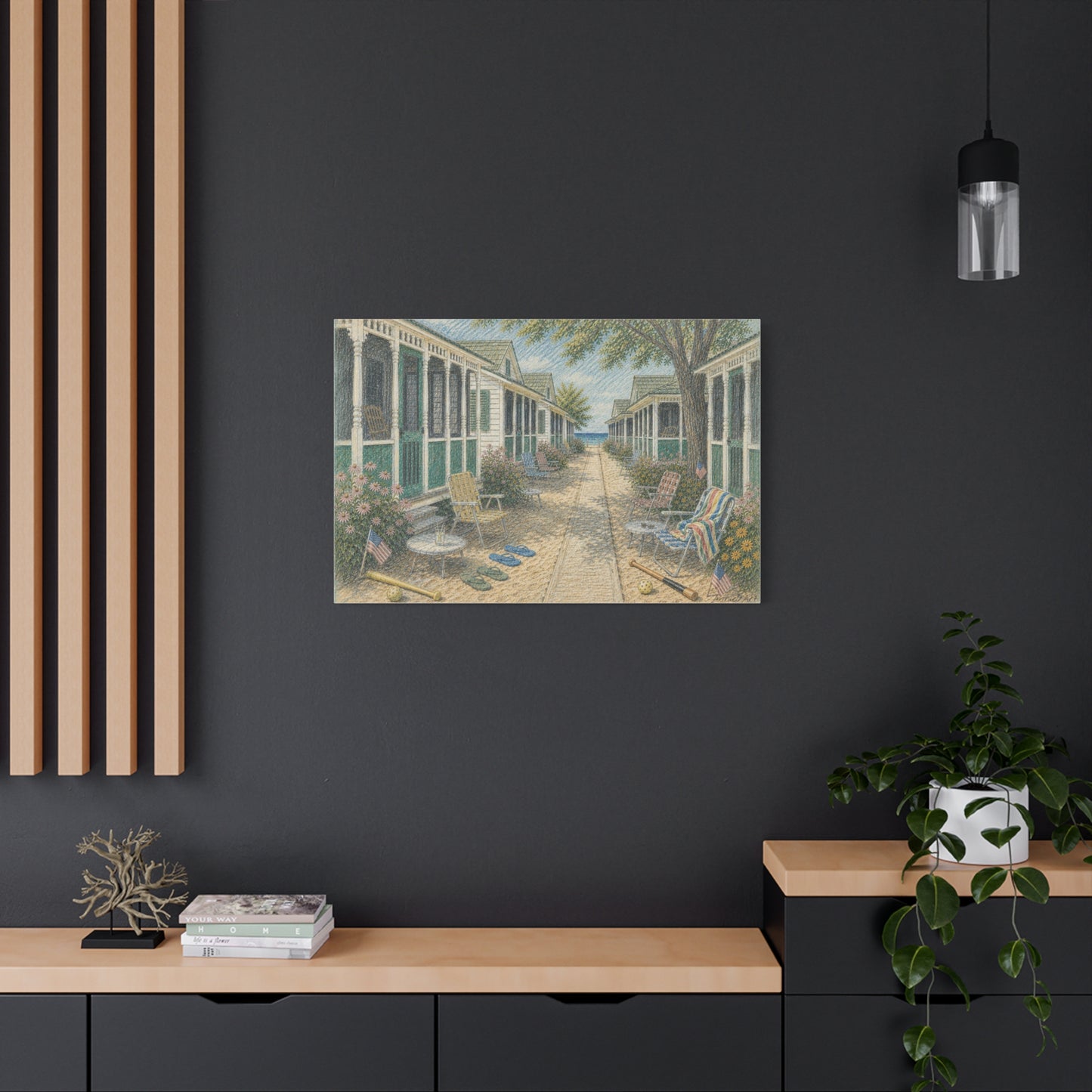 Beach Bungalow Alley Matte Canvas Wall Art — Coastal Seaside Print