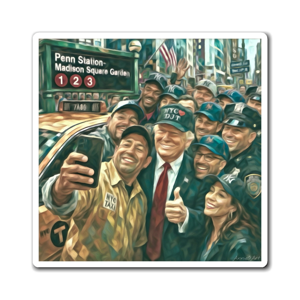 Trump New York City Taxi Selfie Magnet — Penn Station Madison Square Garden NYC Souvenir