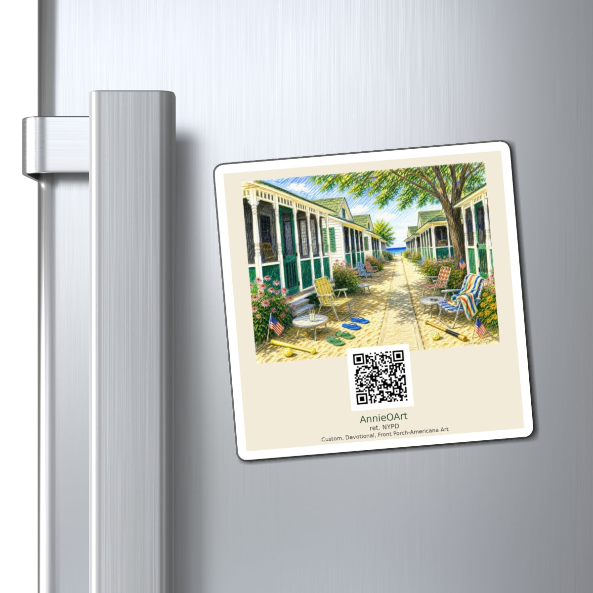 QR Code for AnnieOArt Shoppe —Beachfront Bungalow Path Refrigerator Magnet—