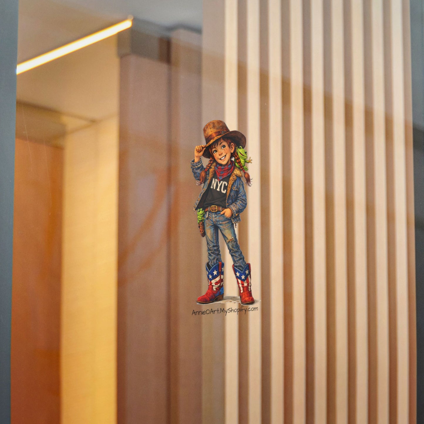 AnnieO Cowboy Kid Die-Cut Sticker — Cute Western NYC/Pepe Design