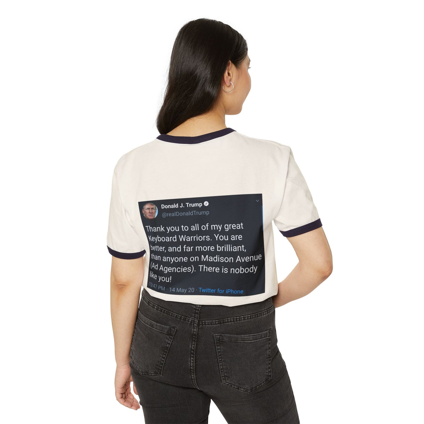 Trump 'Keyboard Warriors' Tweet Front & Back Design—1970’s Style Ringer T-Shirt