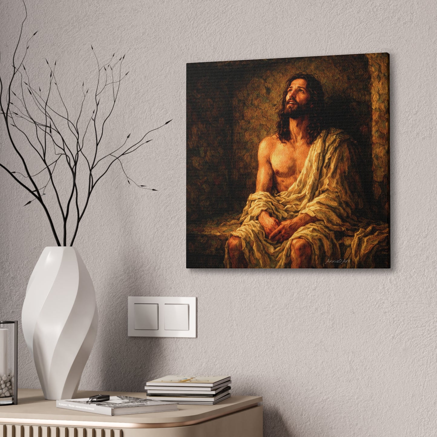 Jesus in Thanksgiving Prayer ‘Resurrection Day’ Canvas Stretched Wall Art — Religious Christian Home Decor