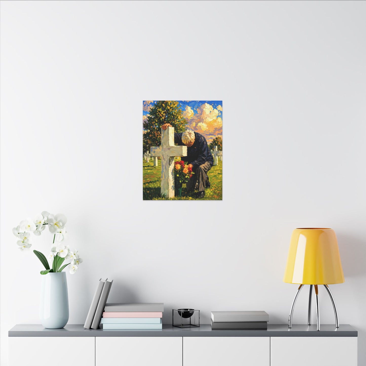 Memorial Prayer at WWII Grave Matte Canvas
