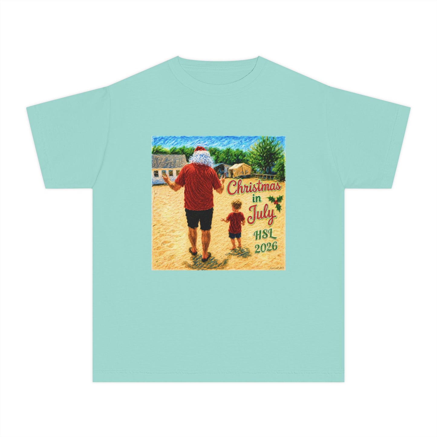 Dry-Blend Youth Tee — "Christmas in July" Beach Design 2026