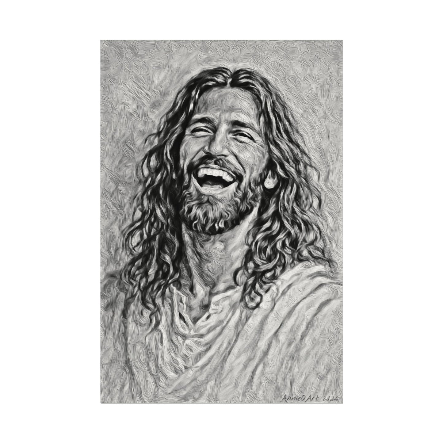 Jesus Laughing Watercolor Poster — Textured Matte Wall Art