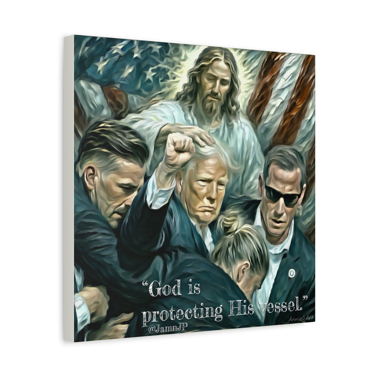 Jesus Blessing Trump— Patriotic Canvas Art — "God Is Protecting His Vessel"