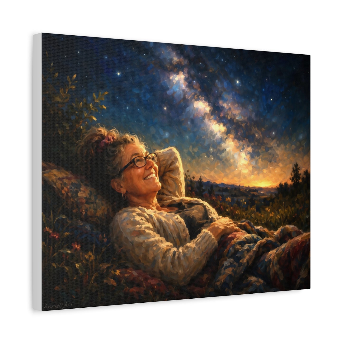 Stargazer Woman Canvas Art — Milky Way Night Sky Print