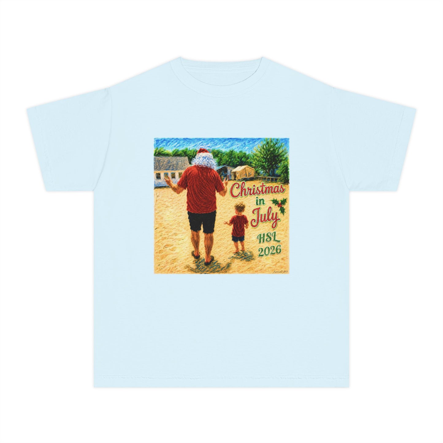 Dry-Blend Youth Tee — "Christmas in July" Beach Design 2026