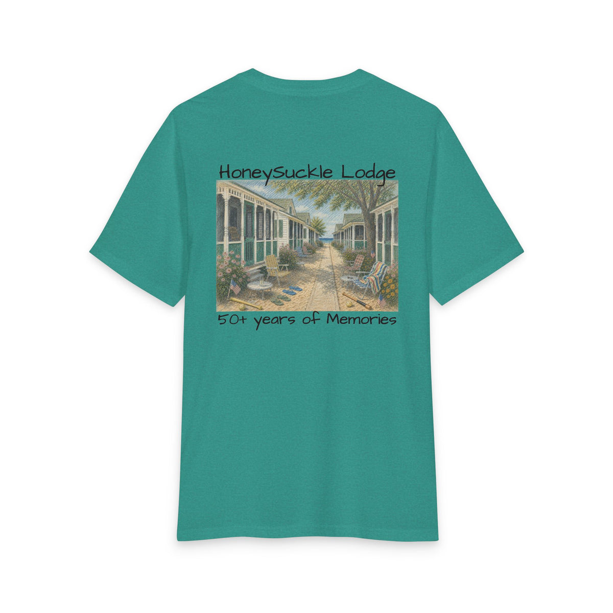 Vintage Americana Distressed Tee – "Happy 250th America!" Honeysuckle Lodge Souvenir T-Shirt