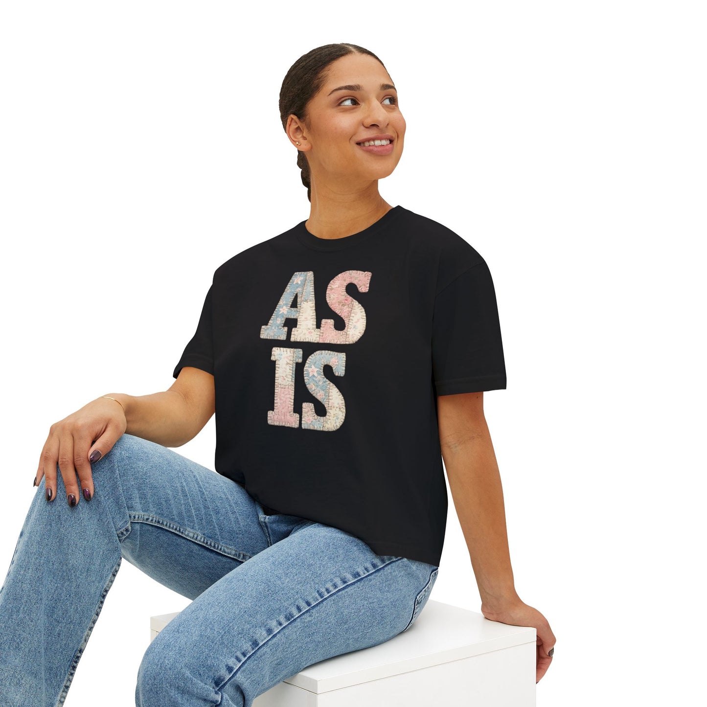 “AS IS” Quilt look Floral Boxy Tee — Women's Vintage Graphic Crop T-Shirt