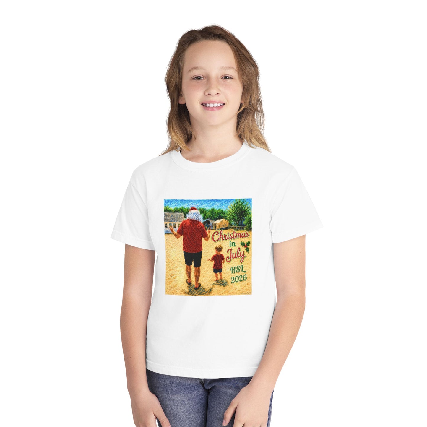 Dry-Blend Youth Tee — "Christmas in July" Beach Design 2026