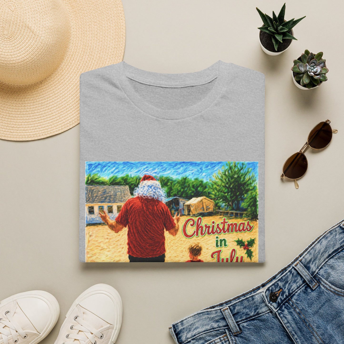 T-Shirt — Christmas in July Santa Beach Graphic Tee