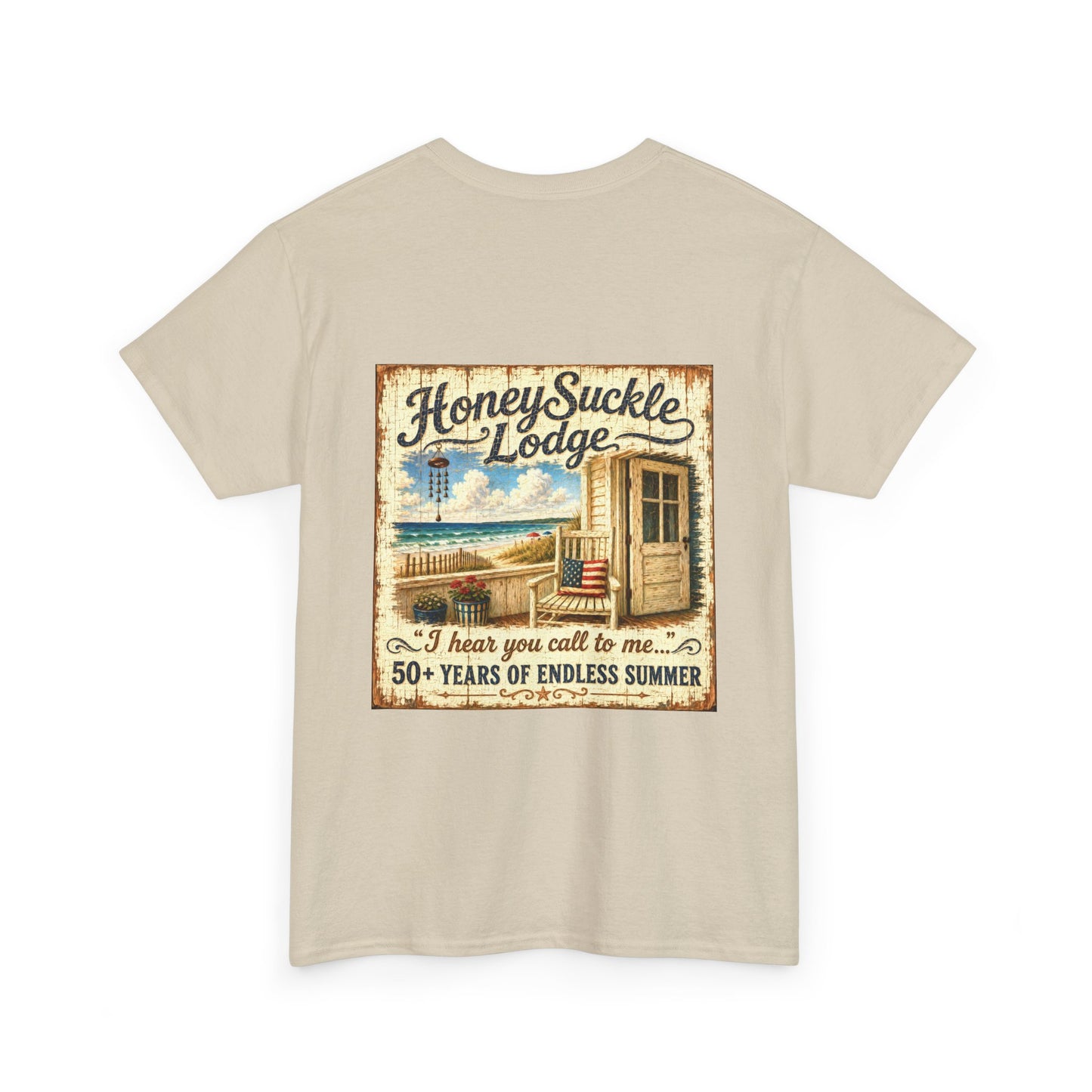 Vintage Beach T‑Shirt — 'Honeysuckle Lodge: 50+ Years of Endless Summer' Retro Seaside Tee