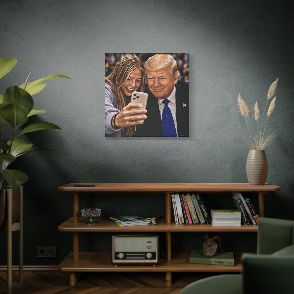 Trump Figure Selfie Matte Canvas Print