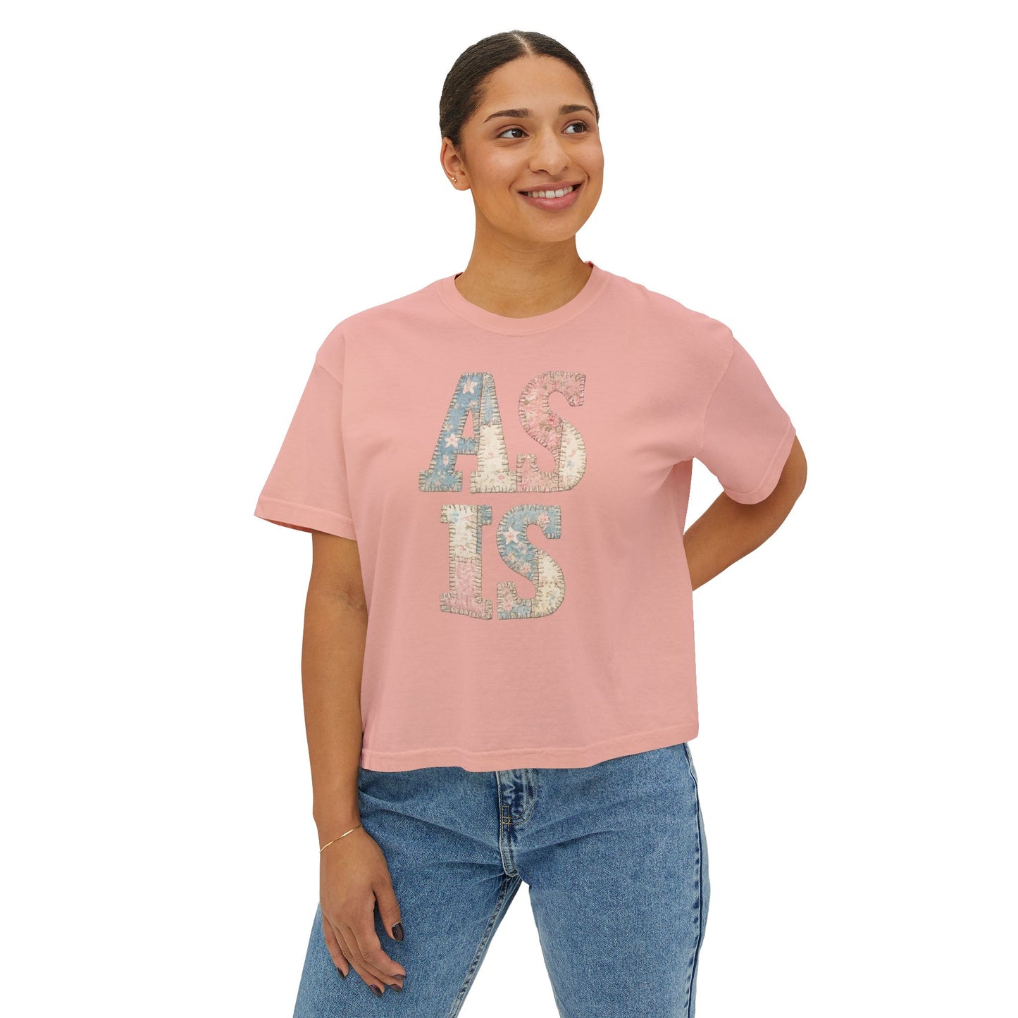 “AS IS” Quilt look Floral Boxy Tee — Women's Vintage Graphic Crop T-Shirt
