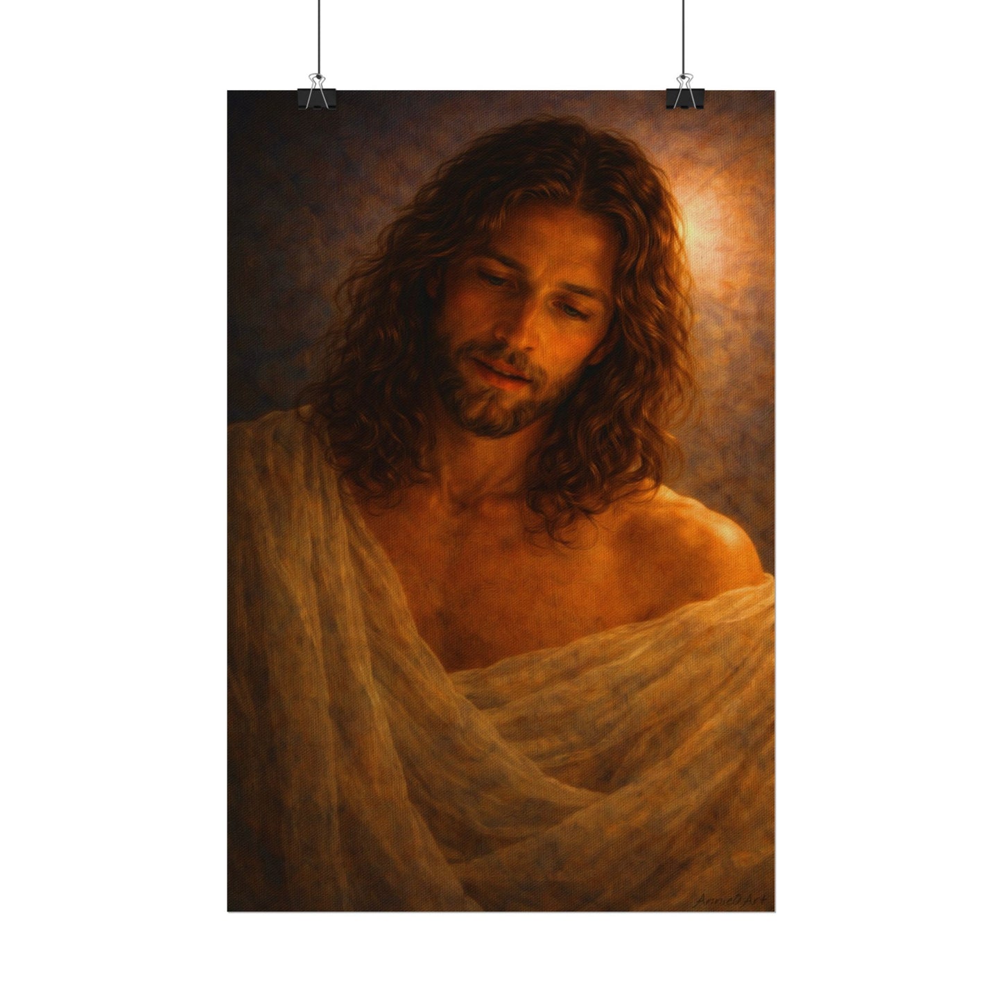 Jesus Portrait Watercolor Poster — Textured Matte Religious Art Print