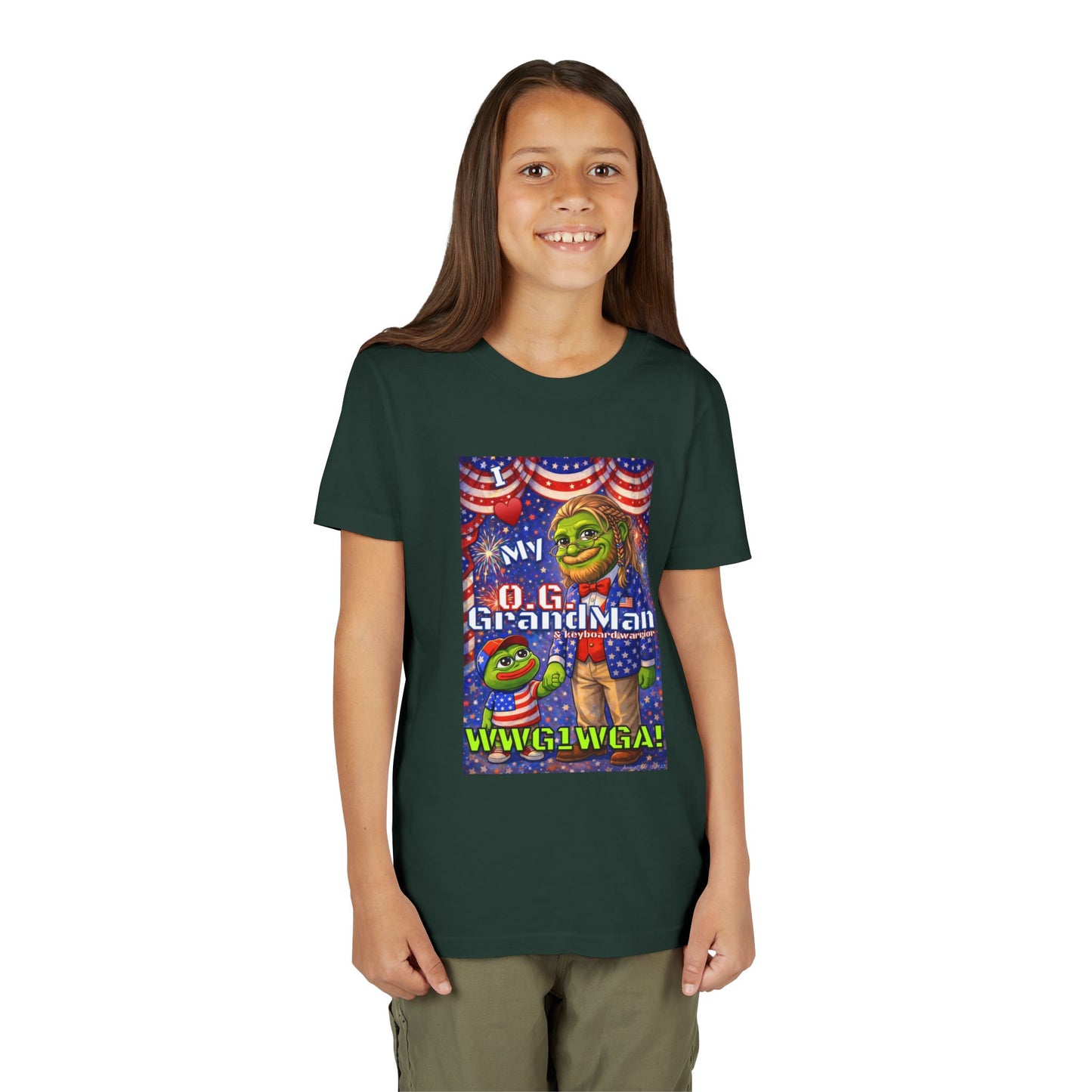 GrandMan/Grandpa Keyboard Warriors for your Littles - “I ♥️ My O.G. GrandMan" Patriotic Pepe WWG1WGA Kids T-Shirt