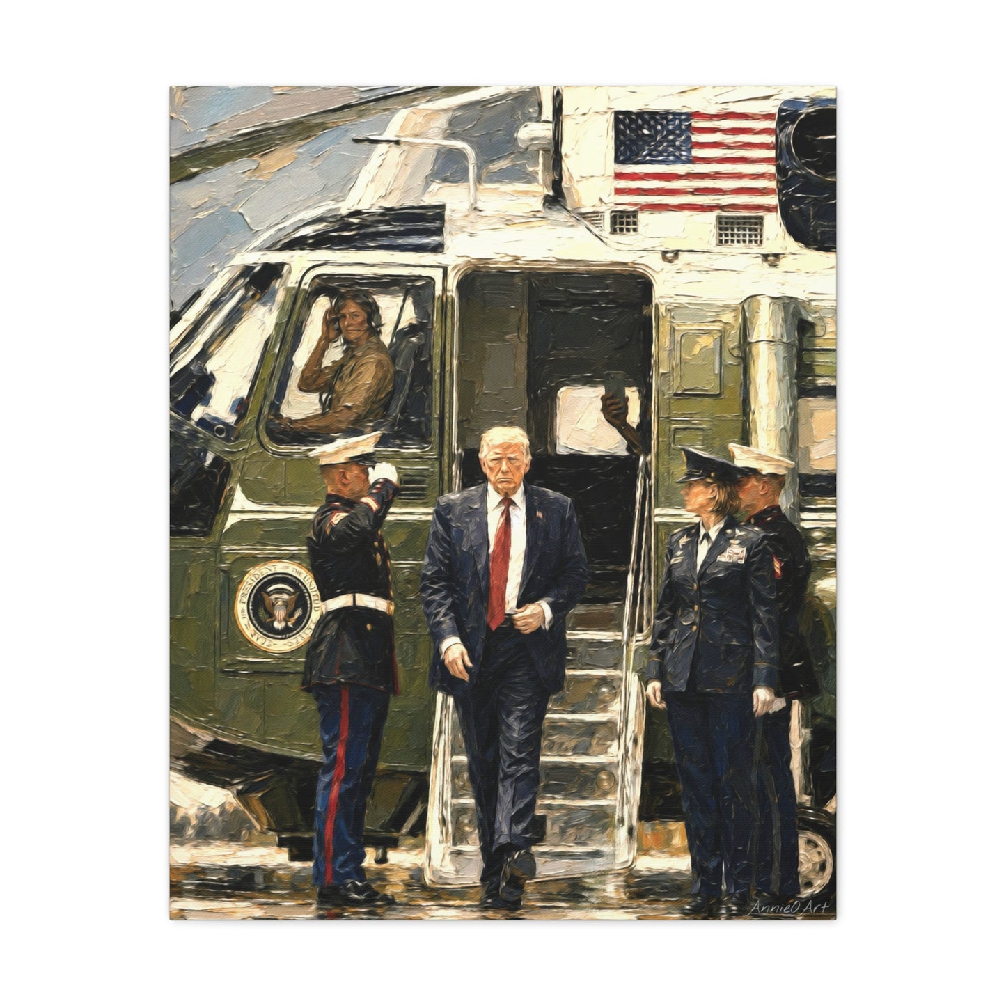 Presidential Arrival Canvas Print — Trump Disembarking Marine One, Matte Stretched Wall Art