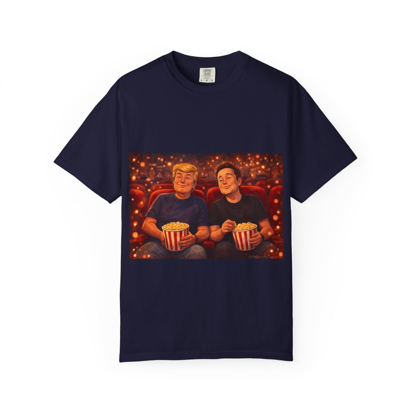 Trump & Elon—Movie Night Popcorn Tee — Cozy Cinematic Graphic T-Shirt