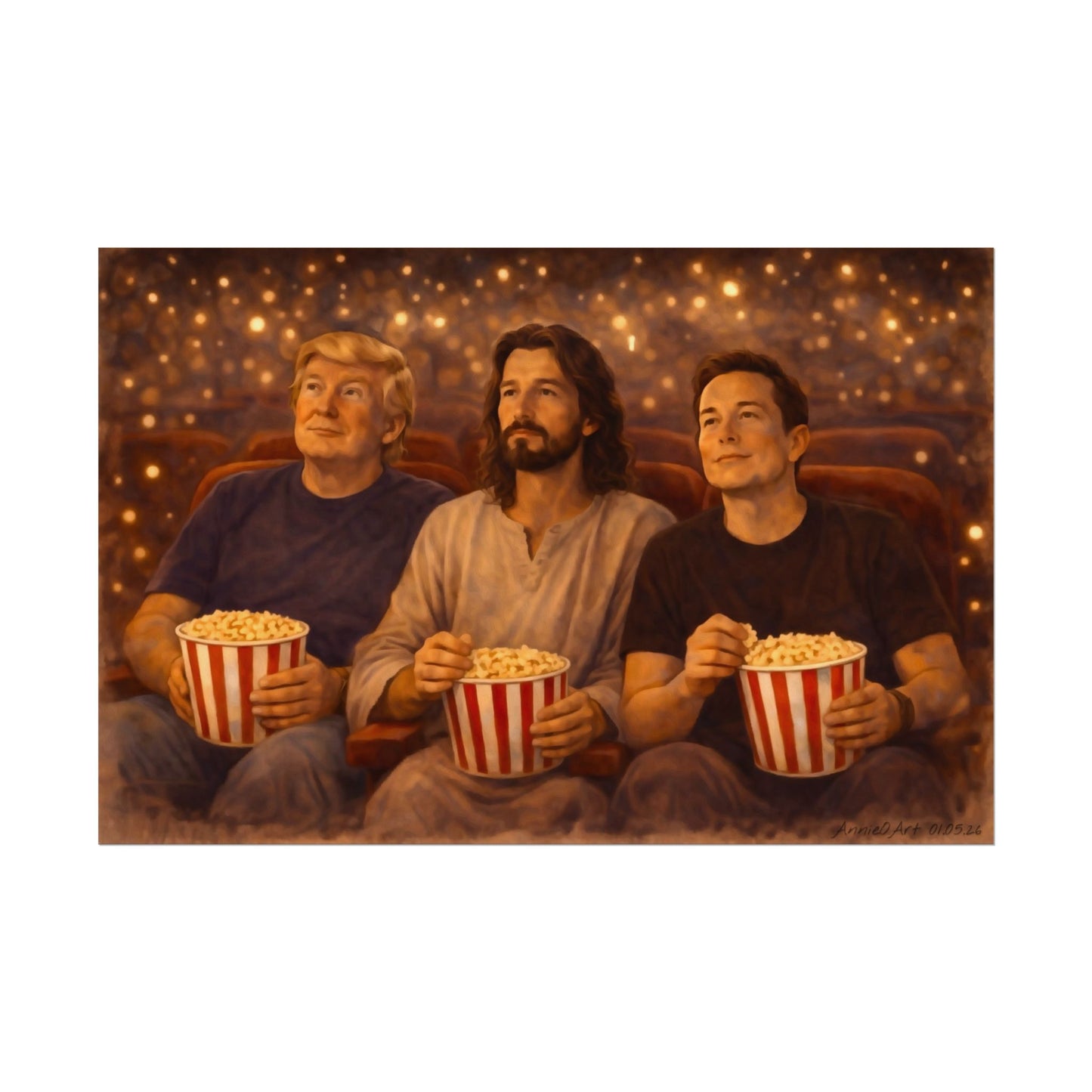 Popcorn Movie Night Poster — Textured Watercolor Matte Art