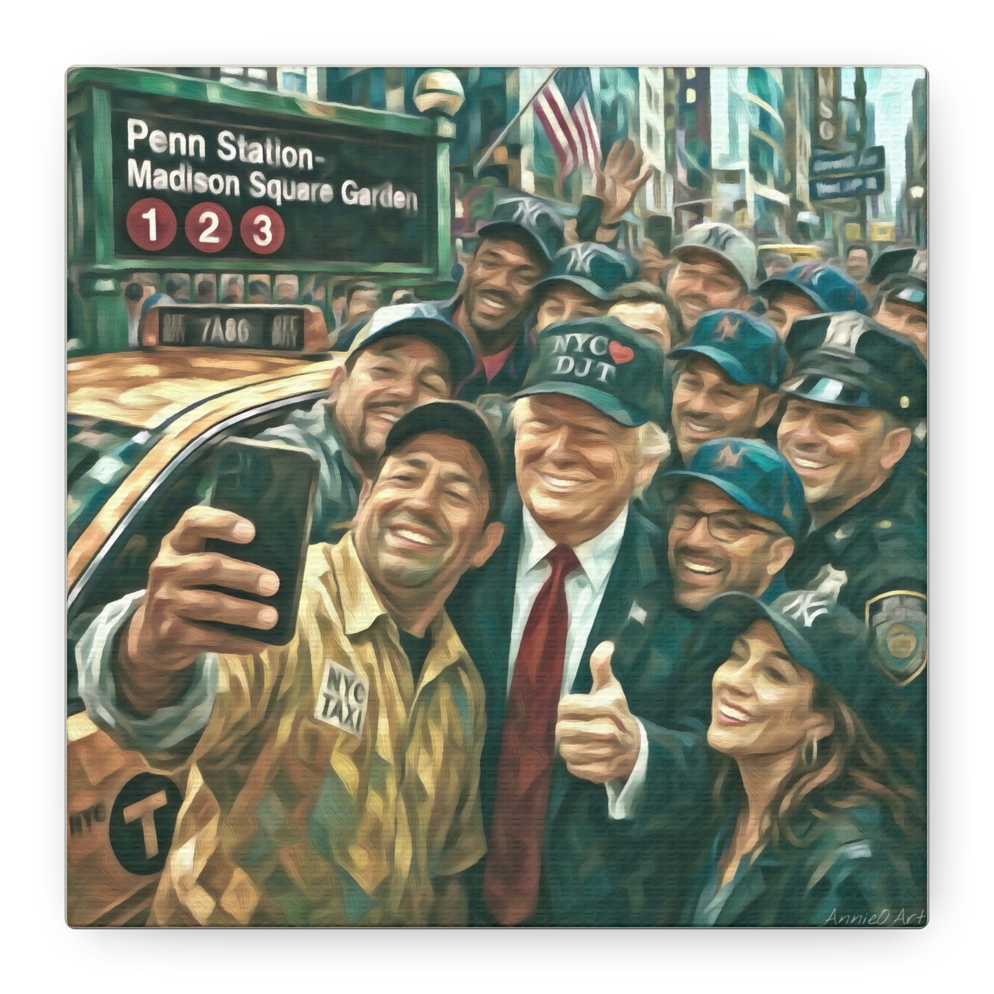 NYC❤️DJT—Trump New York Taxi Selfie Matte Canvas Wall Art — Stretched 1.25"