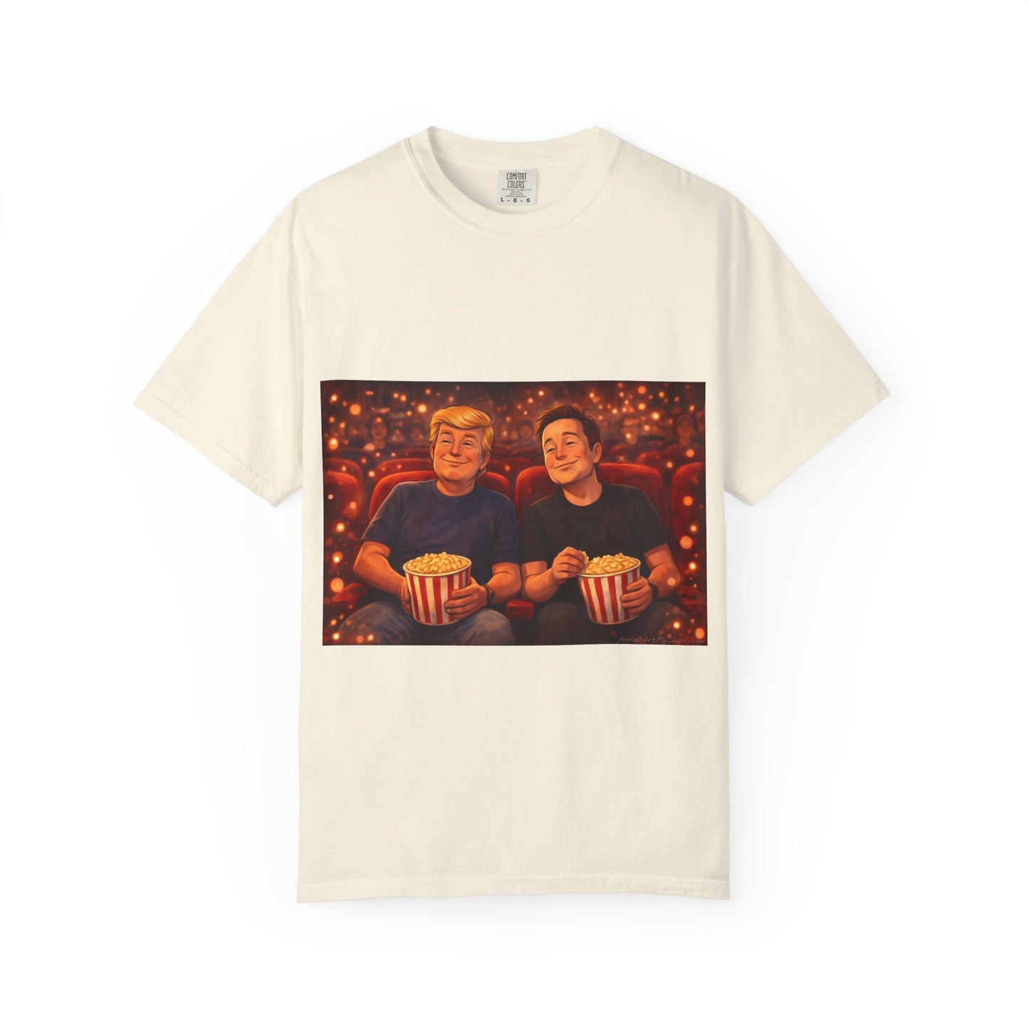 Trump & Elon—Movie Night Popcorn Tee — Cozy Cinematic Graphic T-Shirt