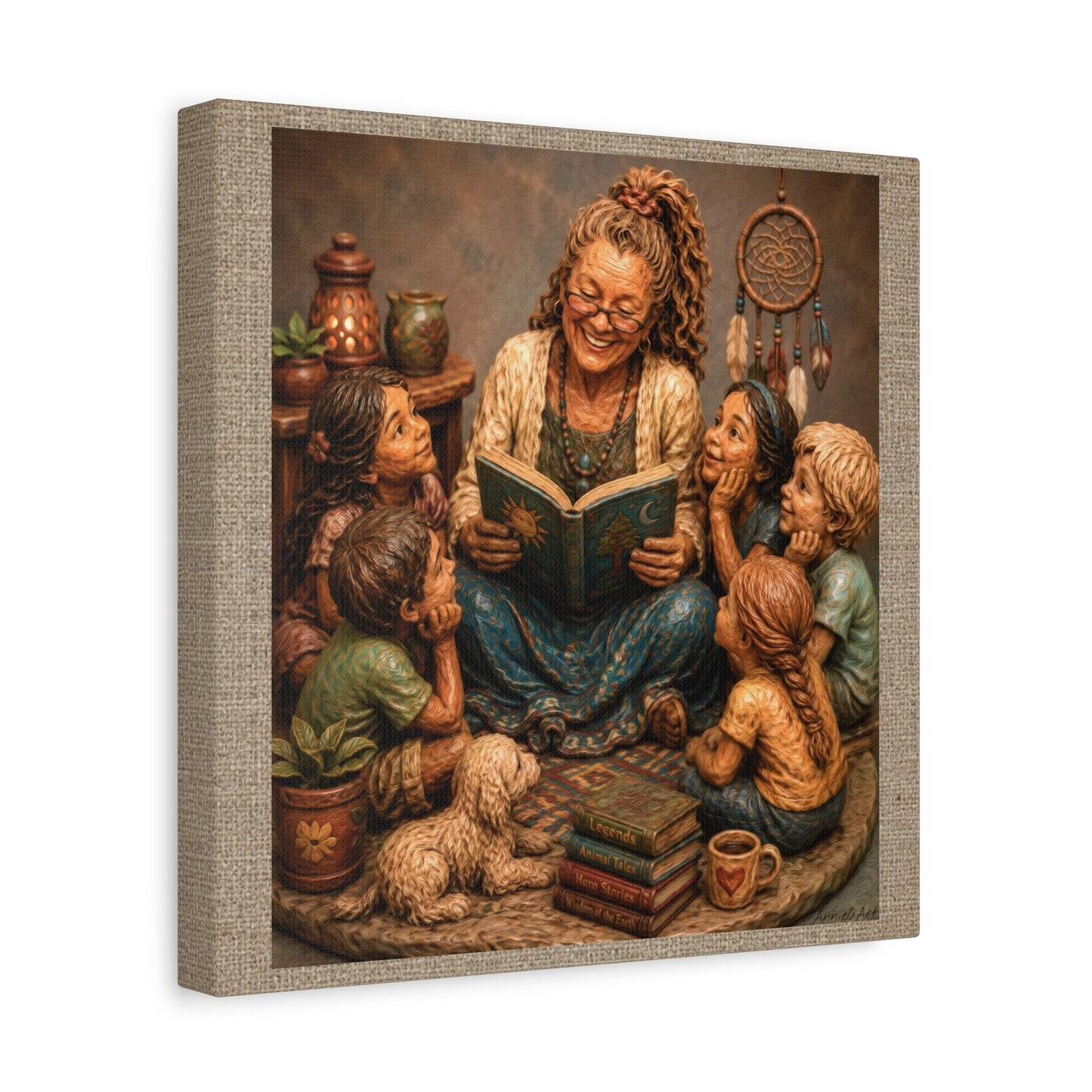 Storytime Grandma Canvas Wall Art — Grandma Reading to Children Matte Stretched Canvas