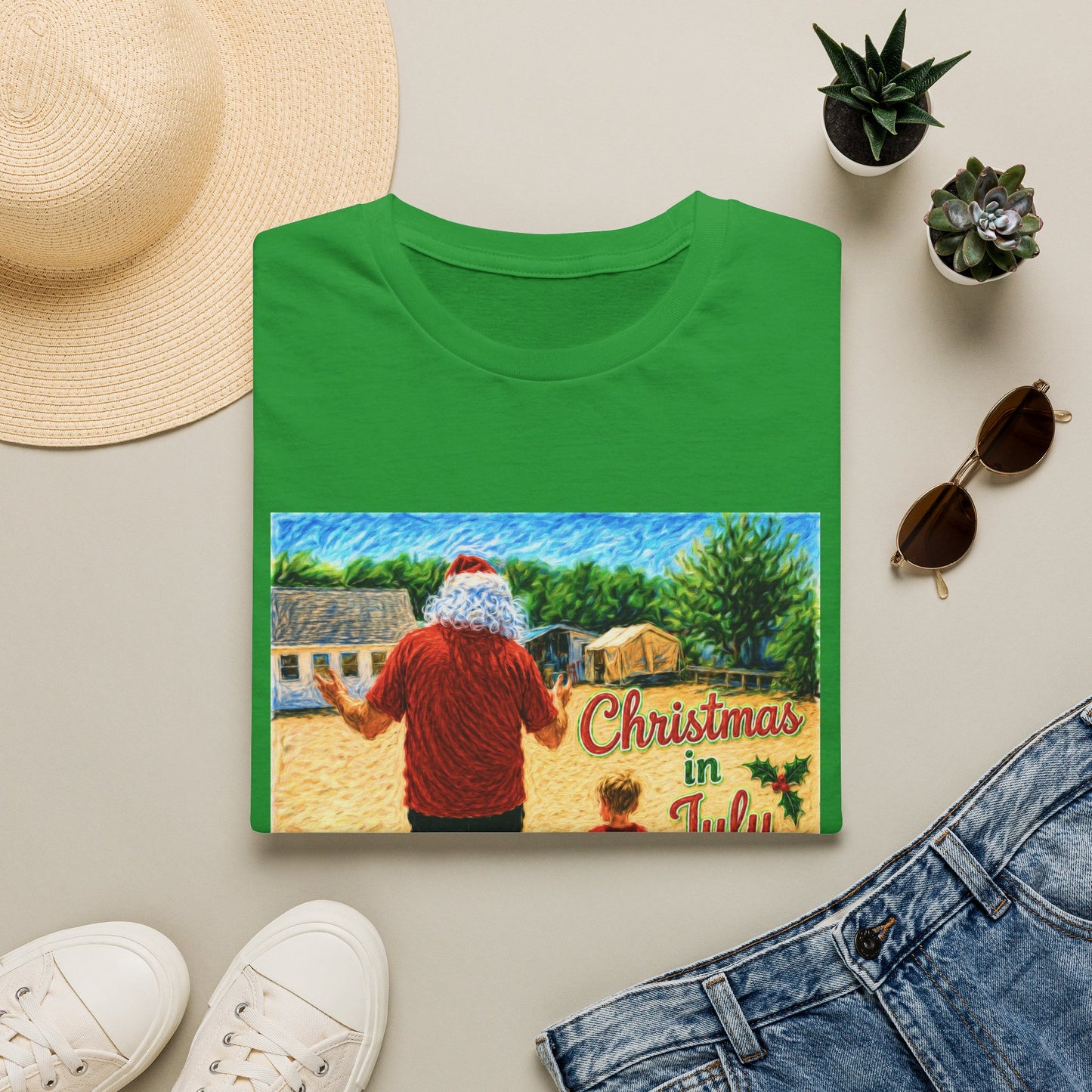 T-Shirt — Christmas in July Santa Beach Graphic Tee