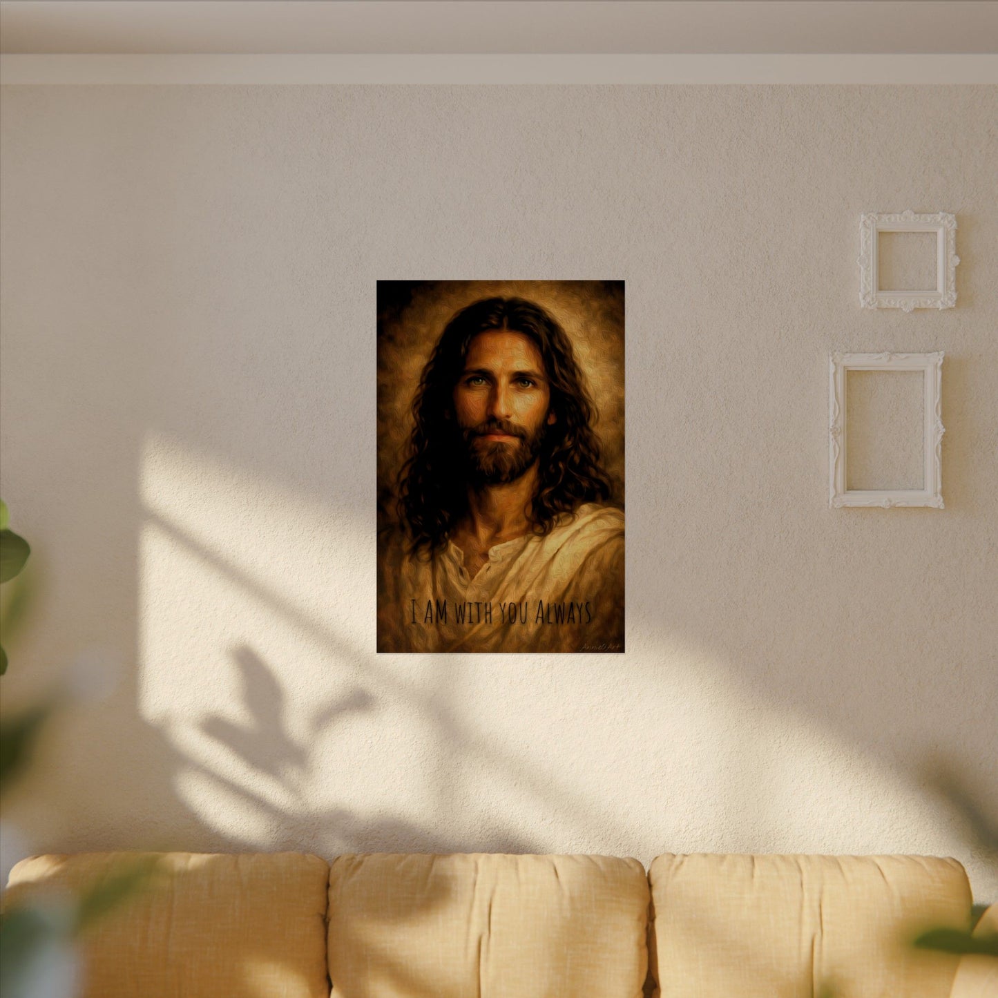 Jesus Portrait Matte Poster - "I Am With You Always" Textured Watercolor Wall Art