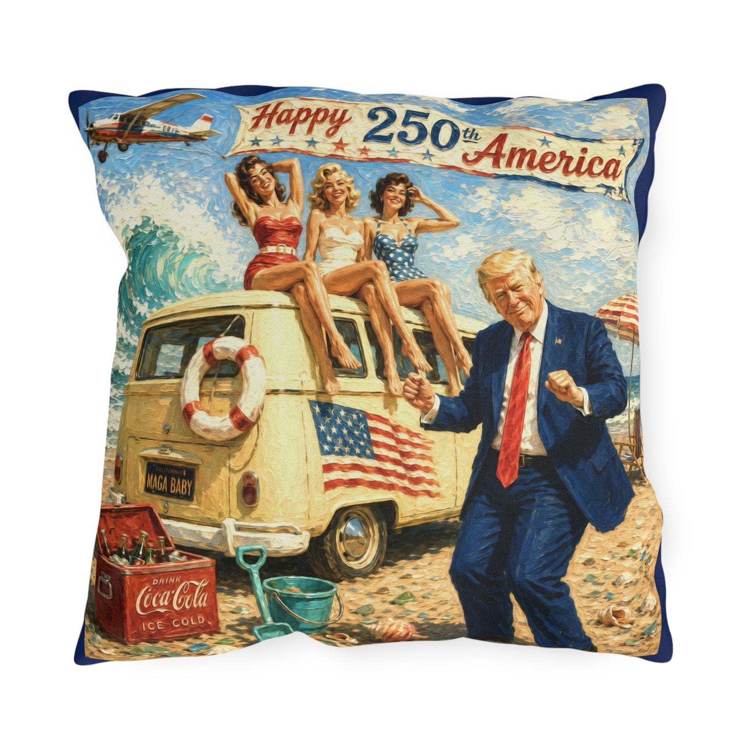 Trump Outdoor Pillow — "MAGA, Baby!" Retro Beach Design