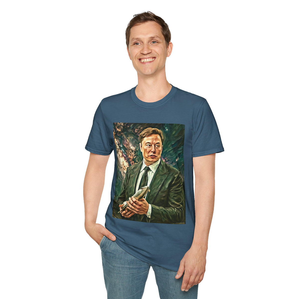 Elon Musk with Rocket— Graphic T-Shirt
