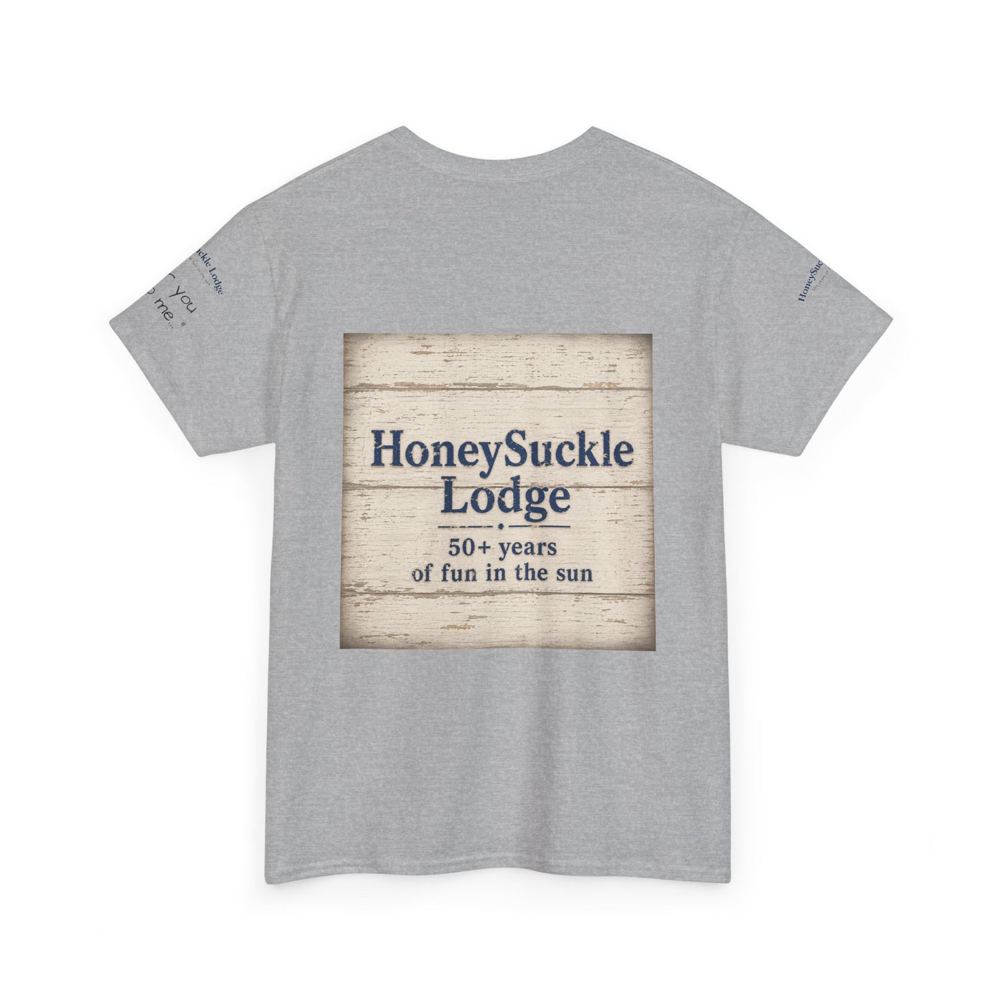 HoneySuckle Lodge Vintage Beach T-Shirt — "50+ years of fun in the sun" Retro Kids on Shore Design
