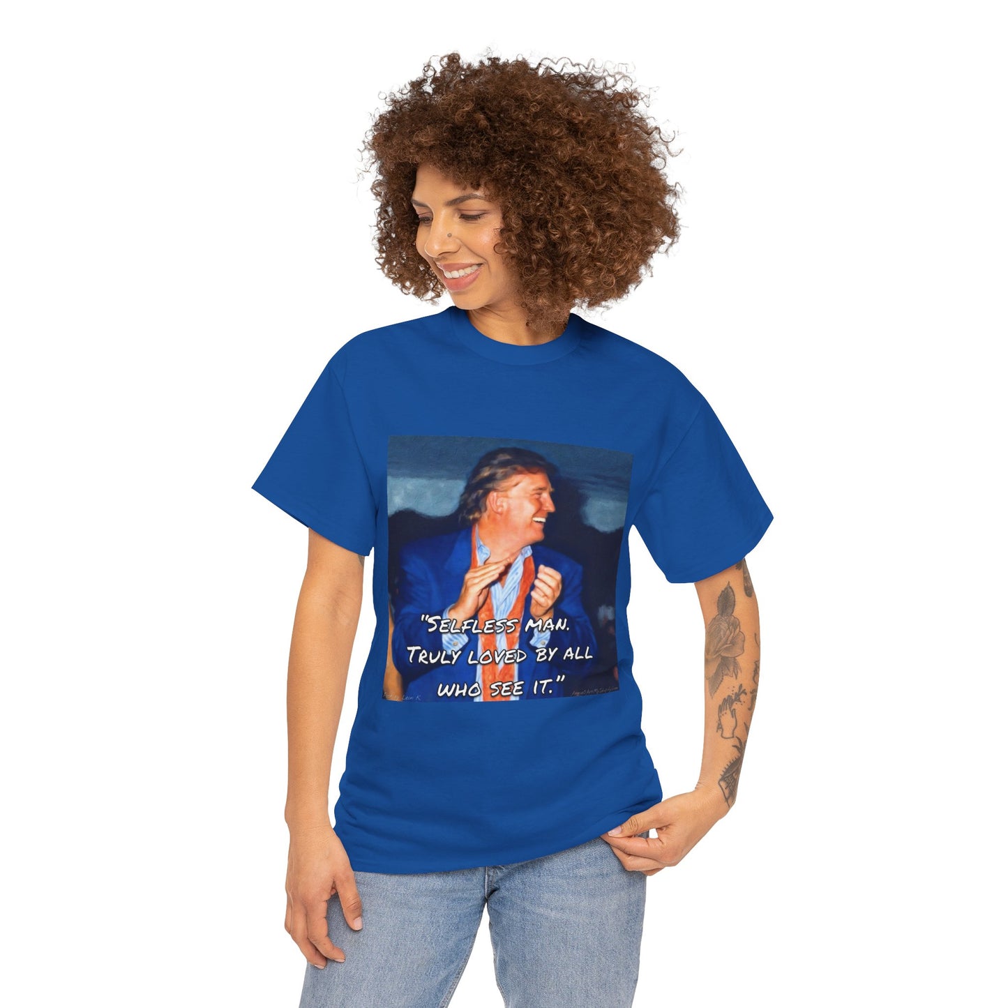 Vintage Portrait Tee with Quote – “Selfless Man, Truly Loved by All Who See It”